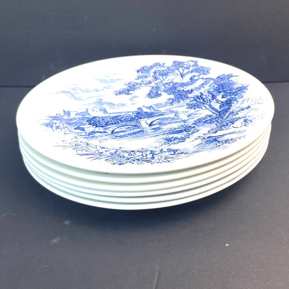 Set 6 Vintage Wedgwood & Co. Countryside Blue Transferware Dinner Plate England - Picture 2 of 9